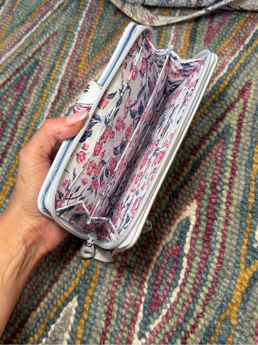 (SET OF 2)Vera Bradley Quilted Tote and Wallet - White with Pink & Purple Floral - Picture 7 of 16